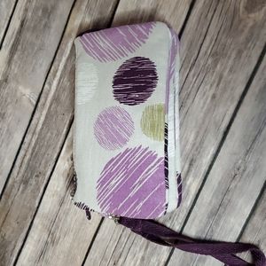 Thirty-one wristlet, Linen & Purple, Bubble Pattern, New